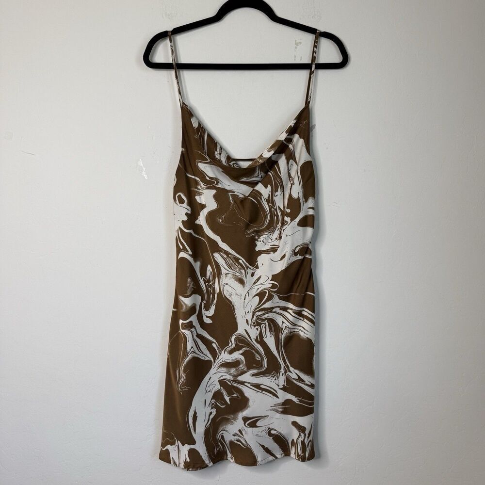 Pretty Garbage Size L Brown Cowl Satin Slip Dress Y2K Artsy Club Wear